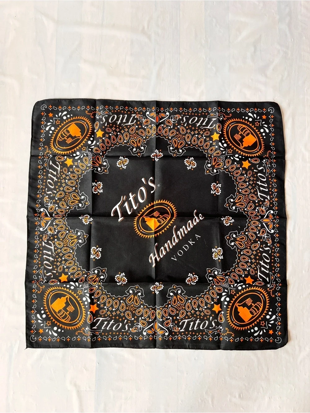 Tito's Handmade Vodka bandana black orange white paisley Cotton 21